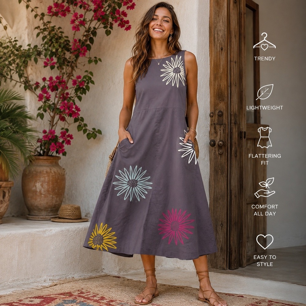 Boden Gray Embroidered Floral Sheath Dress Sleeveless Cotton Blend Size US 8R
